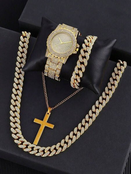 Ensemble de bijoux en or avec montre et croix