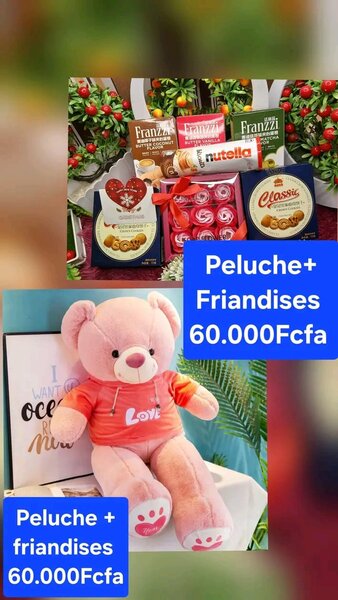 Peluche avec friandises et chocolat