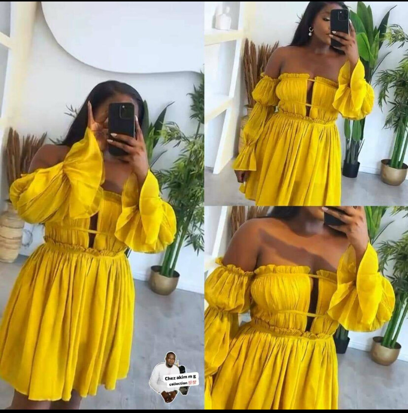 Robe jaune à épaules dénudées