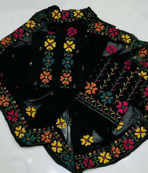 3 pcs women's unstitched Embroidered Lawn suit