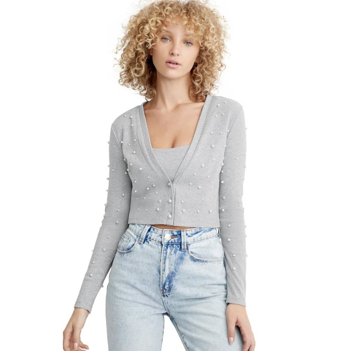 Haut blanc+cardigan gris perlé