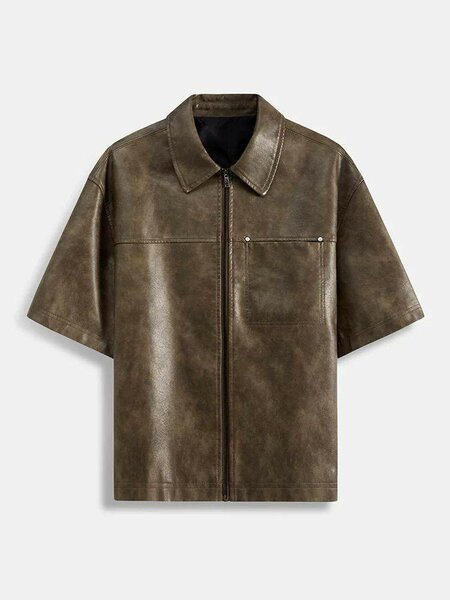 Veste en cuir zippée homme