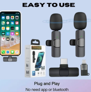 k9 Dual Wireless Microphone for USB-C Android Phone/iPhone (2 Mic + 1 Input)