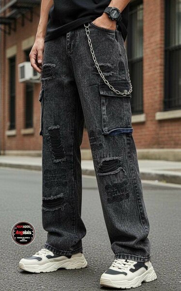 Jean cargo noir décontracté