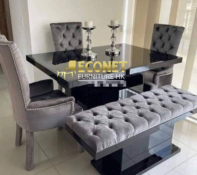 Kitchen furniture, a table with 3 chairs and an ottoman