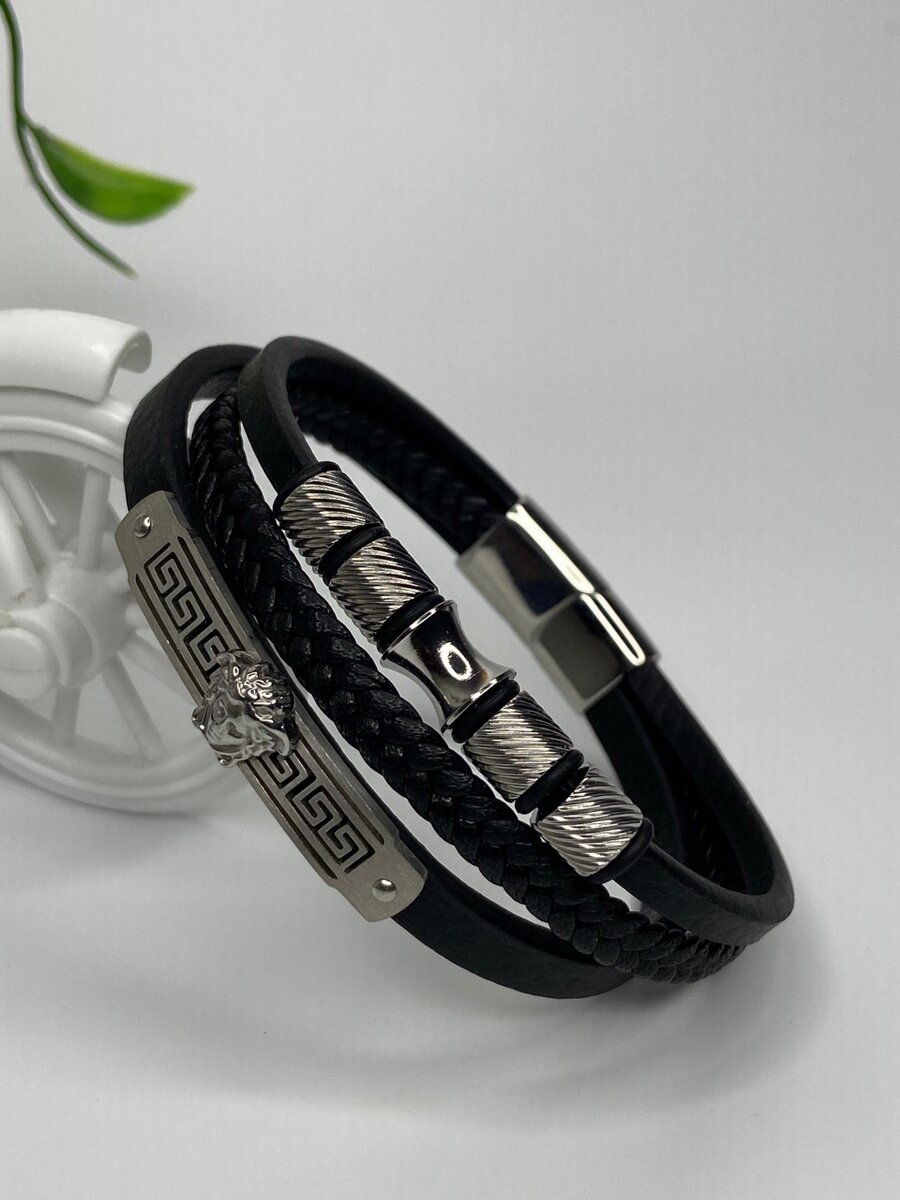 Versace Leather Steel Bracelets for Men