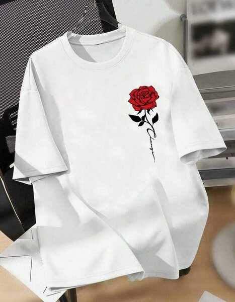 T-shirt homme blanc avec rose rouge