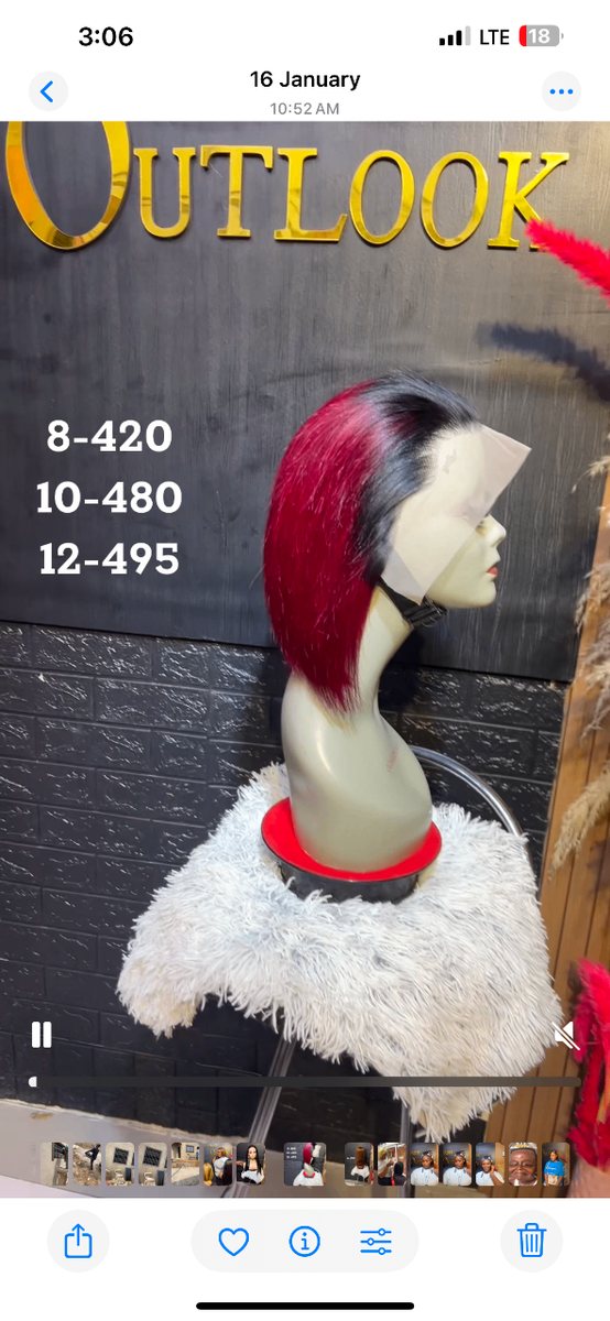 Frontal wine and black wig