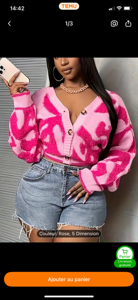 Cardigan rose imprimé tendance