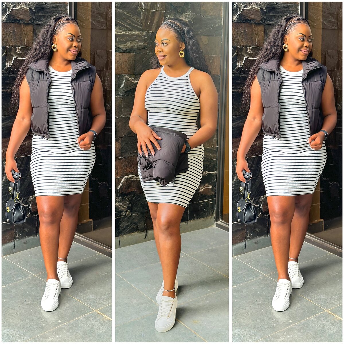 Black and white striped tank dress, size s-2xl