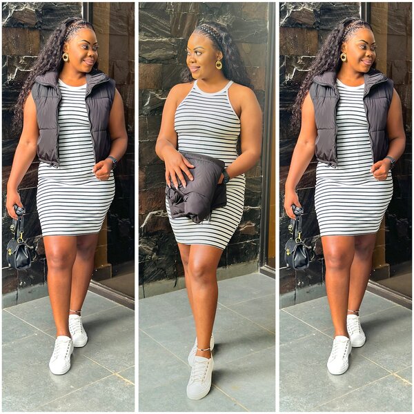 Black and white striped tank dress, size s-2xl