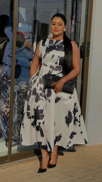 Women's dress with black and white print