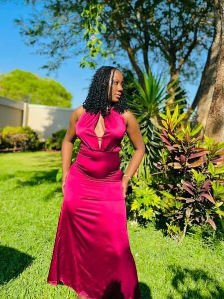 Satin evening dress, burgundy