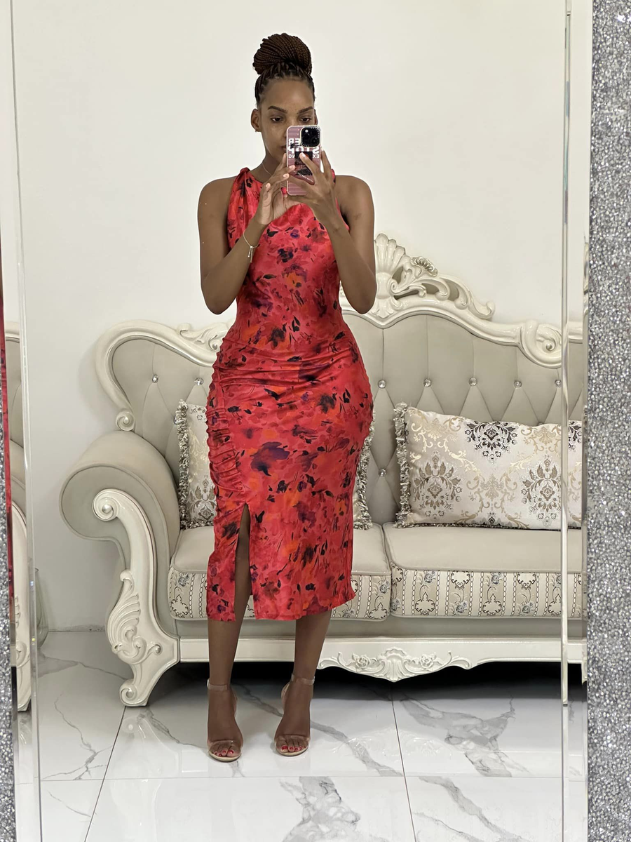 red and black bodycon dress