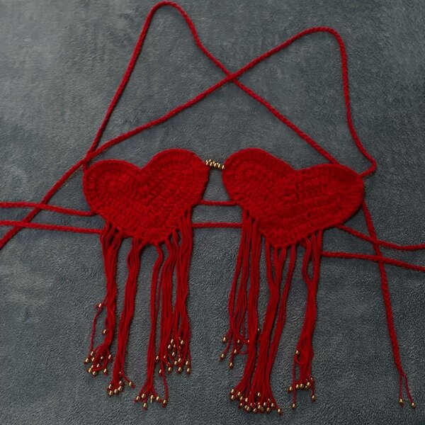 Bikini rouge cœur crochet