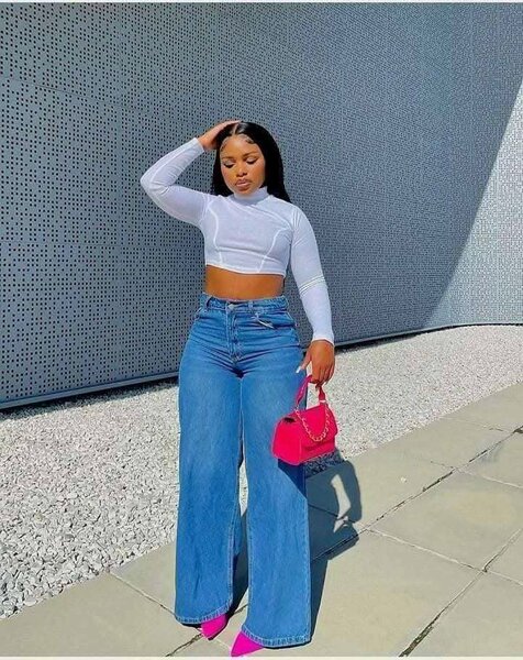 Jeans larges taille haute