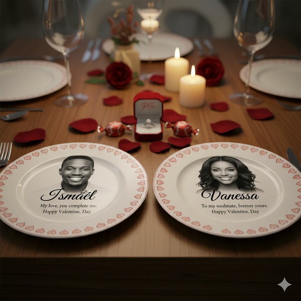Assiettes Personnalisées avec Photos et Texte pour la Saint-Valentin