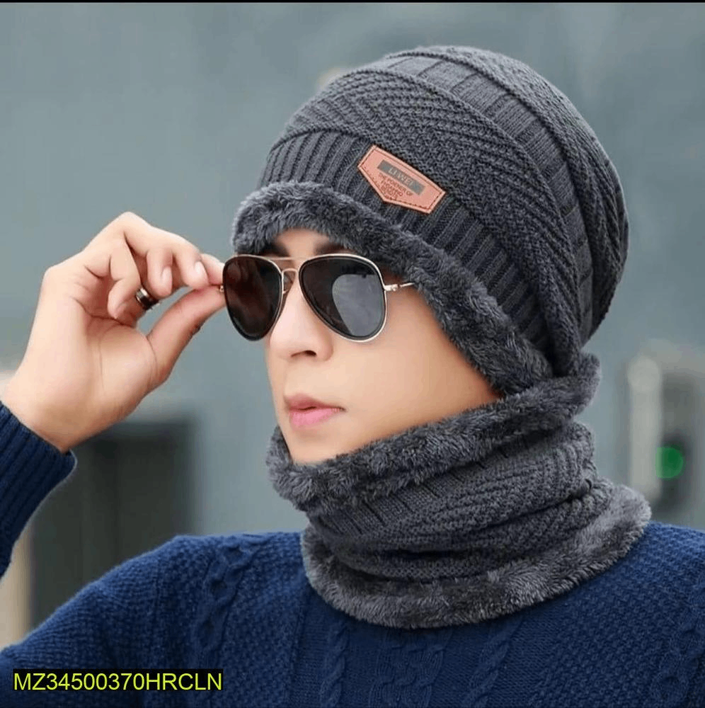 Beanie Wool Cap with Neck Warmer