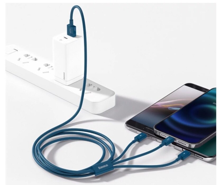 Baseus Câble 3en1 Pour Recharge Rapide Bleu CAMLTYS-03