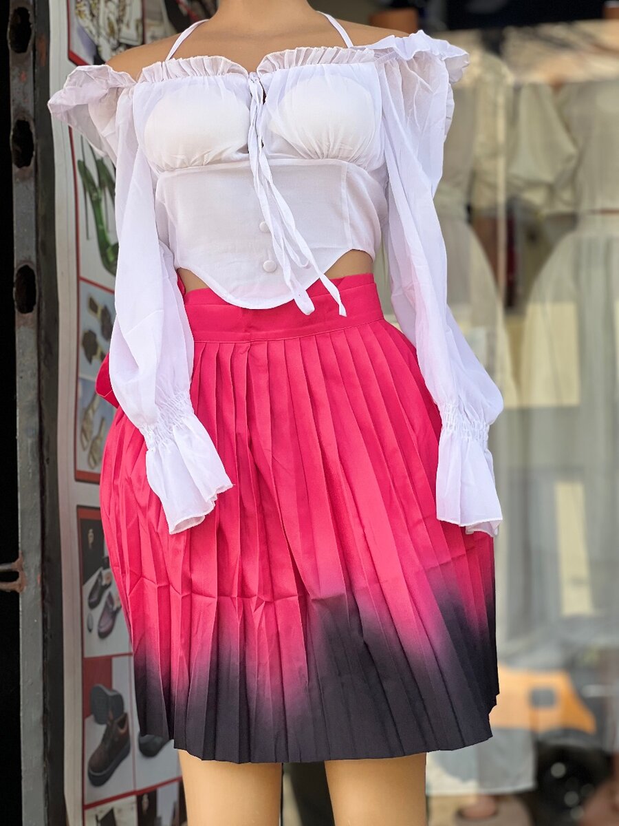 Wrap skirt with white off shoulder top