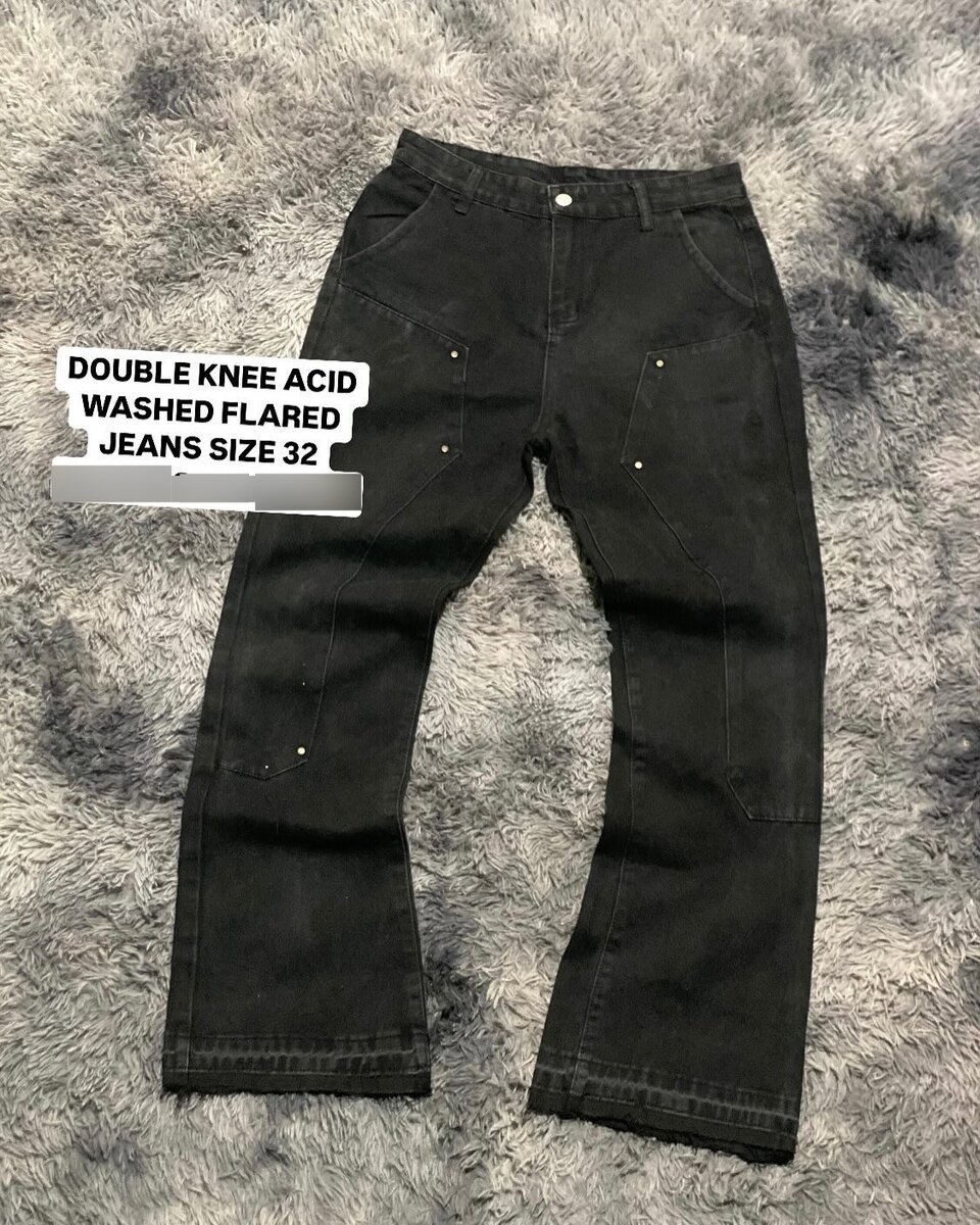Double knee acid washed flared jeans