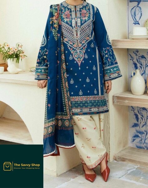 Women unstitched embroidered suit