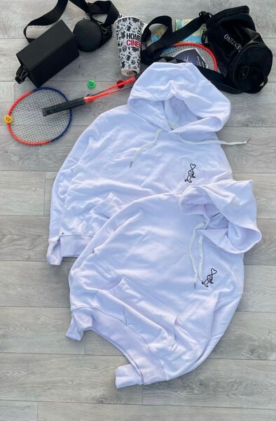 Sweat à capuche blanc unisexe