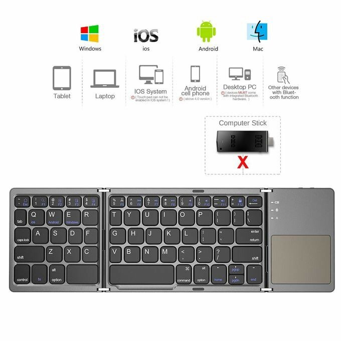 B033 Mini Clavier Bluetooth Sans Fil Pliable, Adapté à Windo