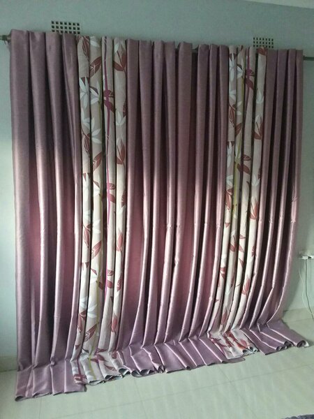 2 drops of curtains pink and light pink with leaves