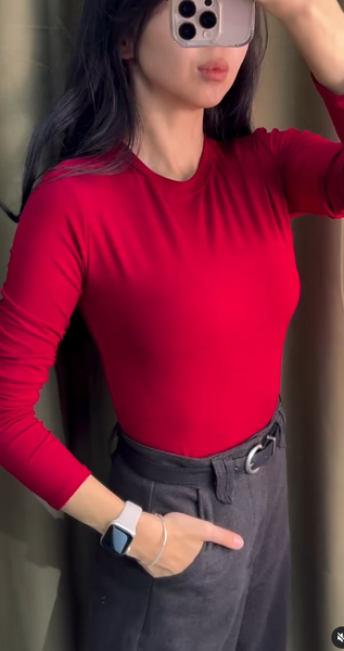 Женский красный лонгслив