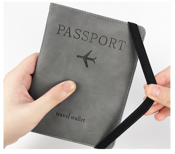 Etui passeport en cuir PU Gris