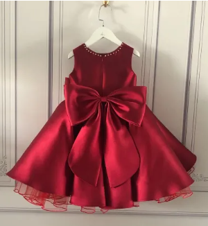 Dress Summer Girls 1 Year Birthday, Red Lace Party Newborn Girl Birthday ( Fabric Silk And Net ) ( Size 03 Month To 12 Yrs)
