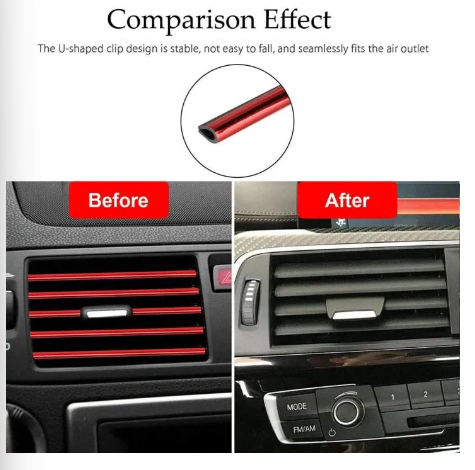 10Pcs Universal Car Air Conditioner Decorative U Shape Moulding Strips Red