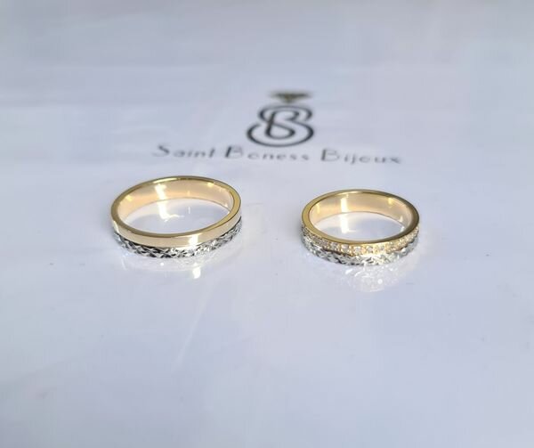 Bague alliances diamanté deux or ( Or jaune Or blanc ) 18k