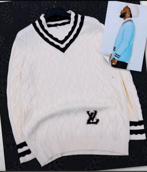 Pull en V col côtelé homme