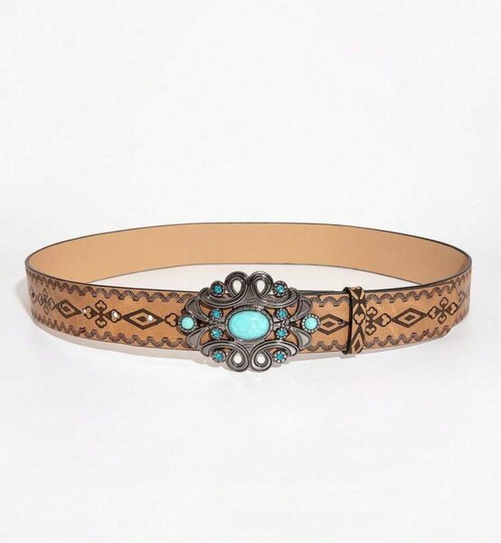 Ceinture en cuir avec boucle turquoise