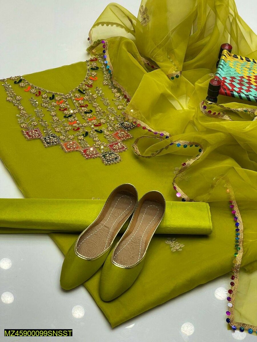 3Pcs Unstitched woman organza silk Embroidered Suit