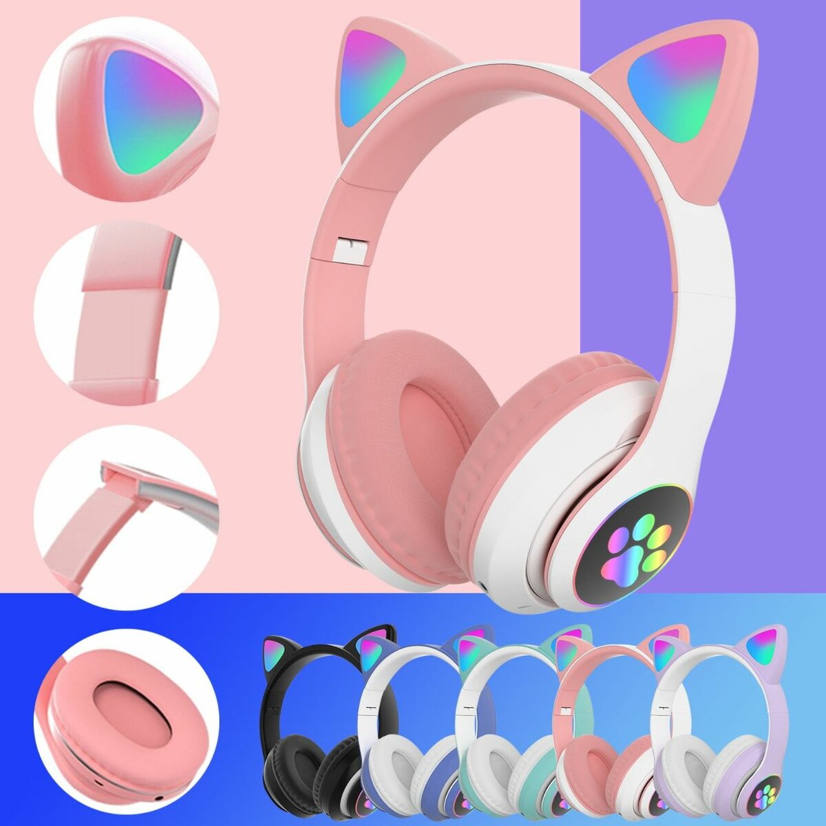 Cat Ear Wireless Bluetooth Headphones - Pink