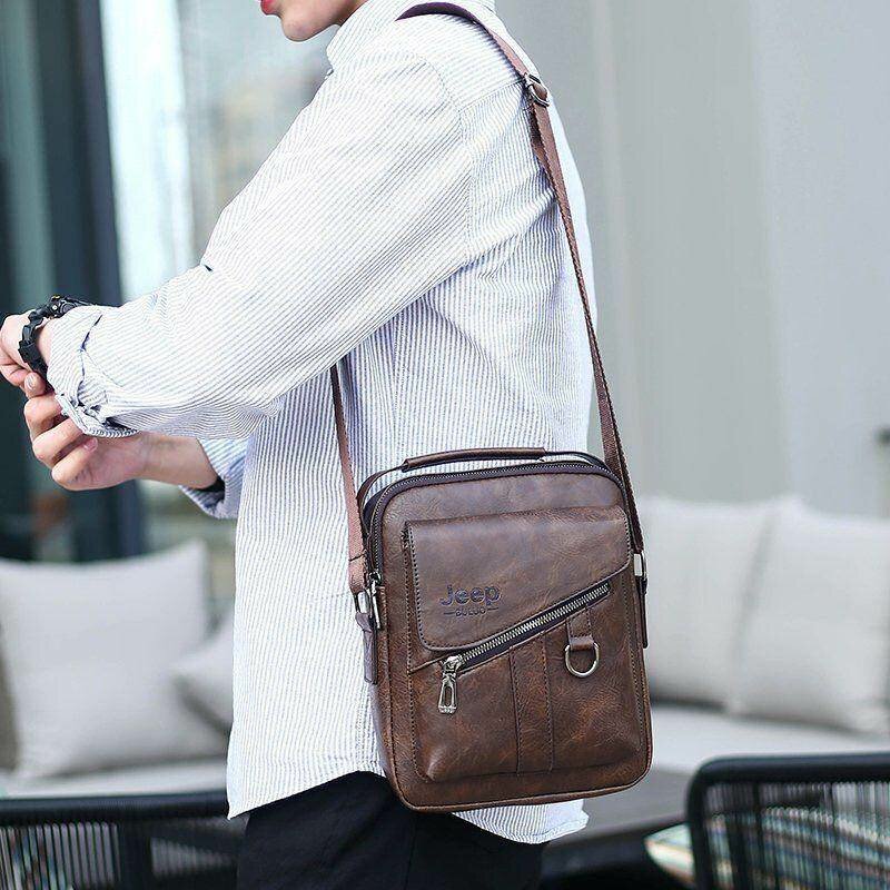 Men's leather crossbody sling messenger bag