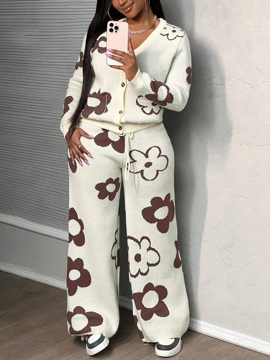 Ensemble Cardigan et Pantalon Floral