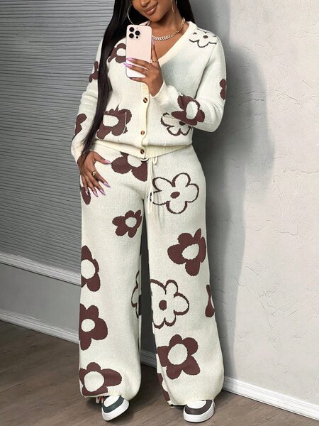 Ensemble Cardigan et Pantalon Floral