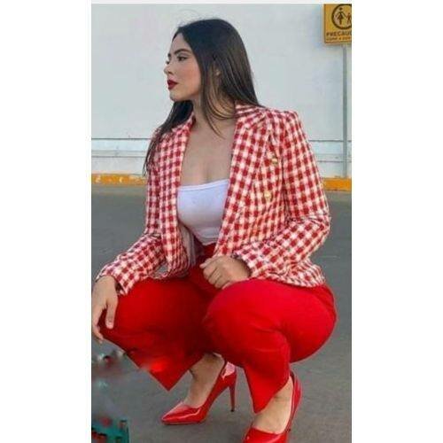 Blazer à carreaux rouge femme