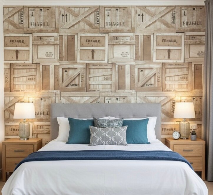 Papier peint design caisses bois