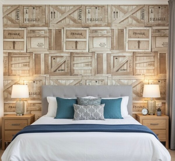Papier peint design caisses bois