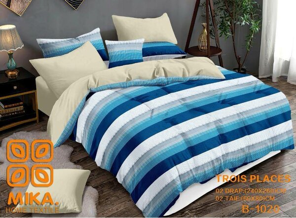 Parure de lit bleu Mika 3 places