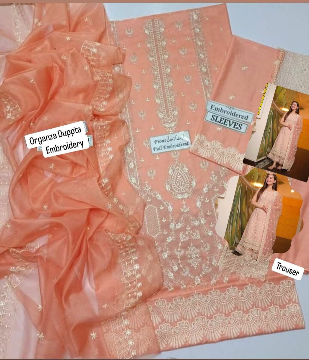 Heavy embroidery lawn 3 pc  dc free