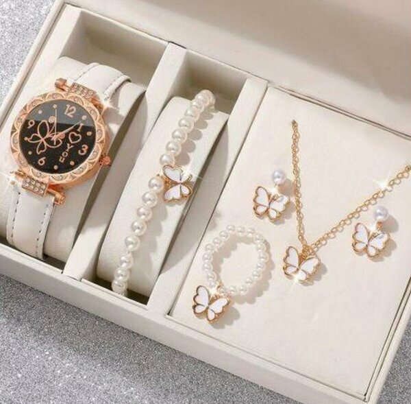 Coffret montre & bijoux perles papillon