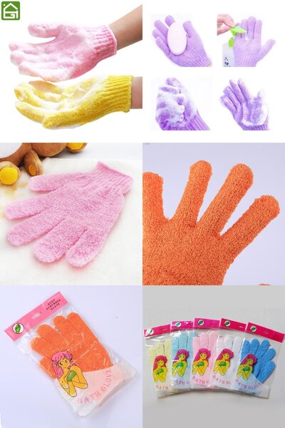 Gants exfoliants colorés douche
