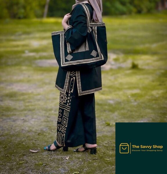 Stitched printed shirt, trouser and bag