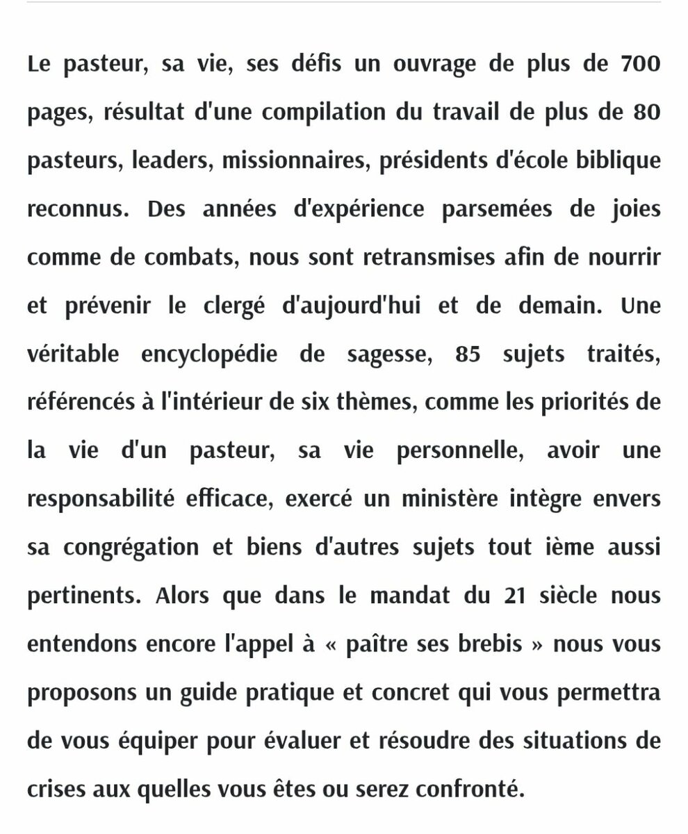 Le Pasteur : Sa Vie, Défis